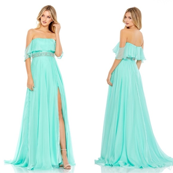 Size 8 Mac Duggal Embellished Off‎ Shoulder Gown Prom Dress - Picture 1 of 8